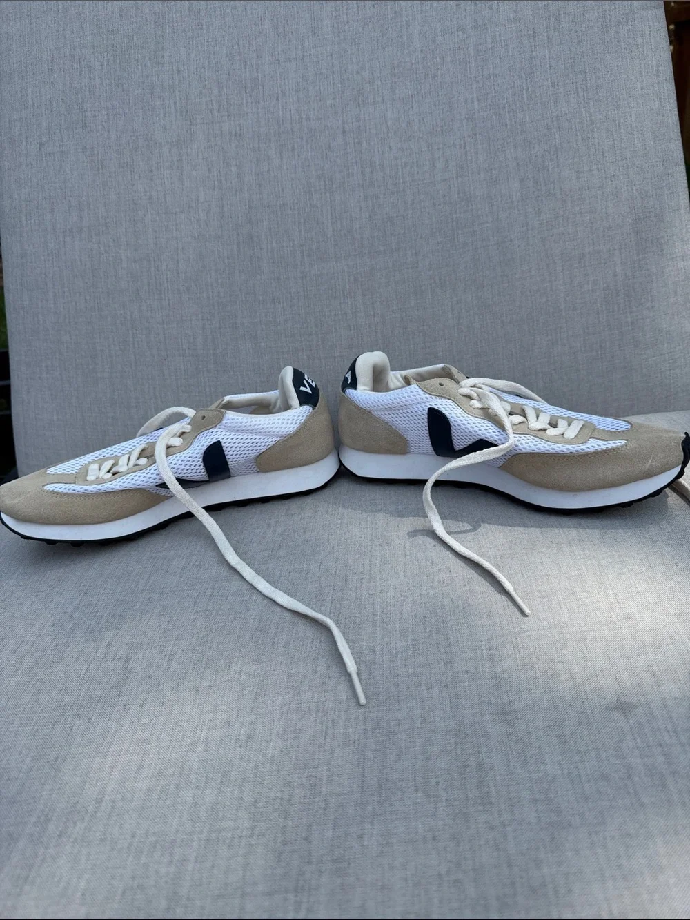 Casual Women's Mesh & Suede Lace-Up Sneakers in Beige and White